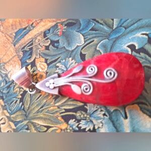 Red Cral Teardrop Pendant with Serling Silver Accents